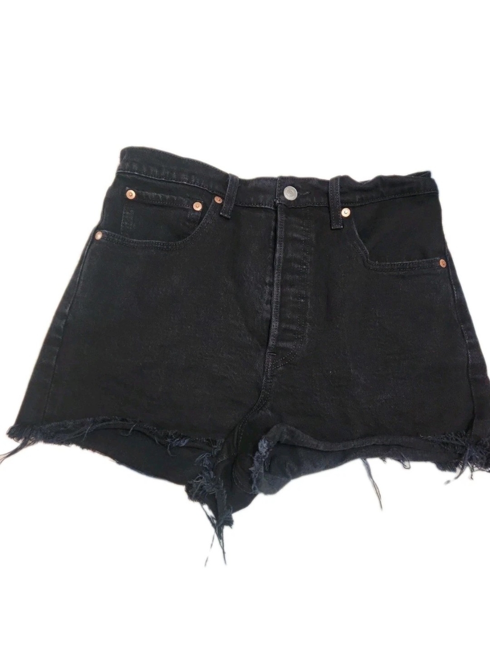 Levi’s Ribcage Shorts Women’s 30 Black Cut Off Button Fly High Rise Denim Big E